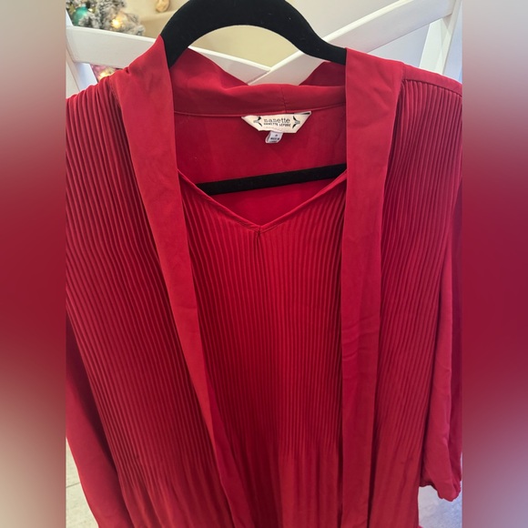 Nanette Lepore Red Pleated Dress with Tie Neck - Picture 4 of 7